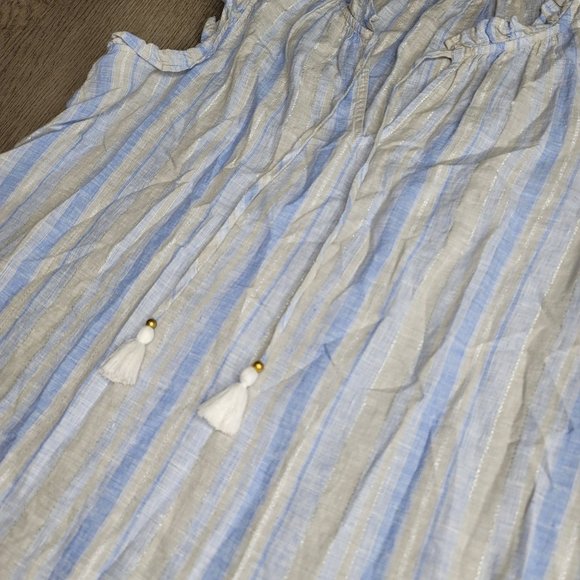 Vineyard Vines Shine Stripe Ruffle Popover Top Linen ruffle sleeve summer beach - Picture 8 of 8